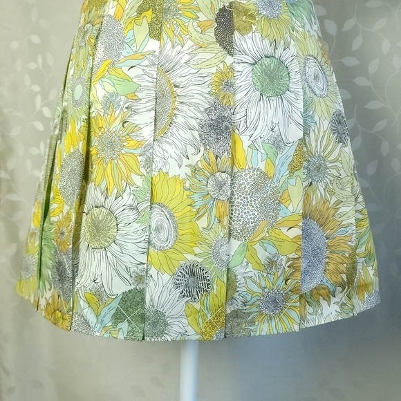NEW J. Crew Sunflower Print Pleated Skirt Retro 60s Twee Floral Cotton Yellow 0 - Picture 9 of 16